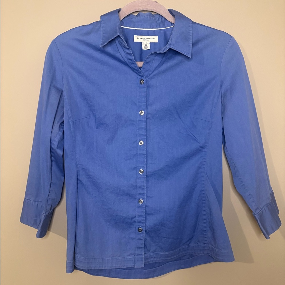 Banana Republic Women’s Blue Y2K Fitted Button Up Shirt Medium Office Corporate